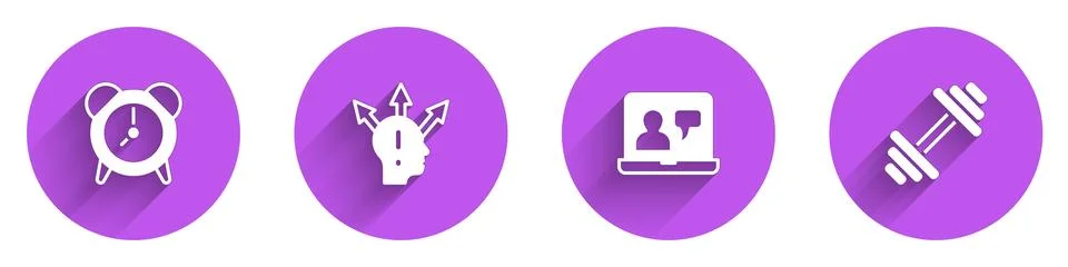 Set Alarm clock, Project team base, Online education and Dumbbell icon with long Illustrazione stock