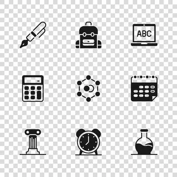 Set Alarm clock, School timetable, Test tube, Molecule, Laptop, Fountain pe.. 스톡 일러스트