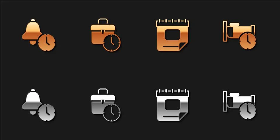 Set Alarm clock, Work time, Calendar and Time to sleep icon. Vector Stock Illustration