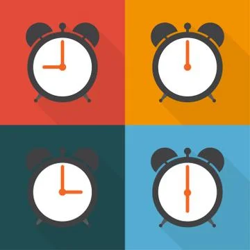 Set alarm clocks with different time from morning till dinner vector Illustrazione stock