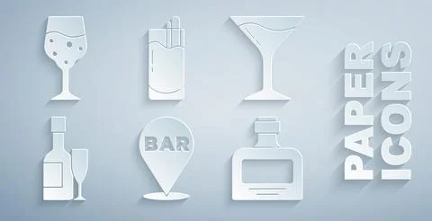 Set Alcohol bar location, Martini glass, Champagne bottle and, Whiskey, Coc.. Stock Illustration