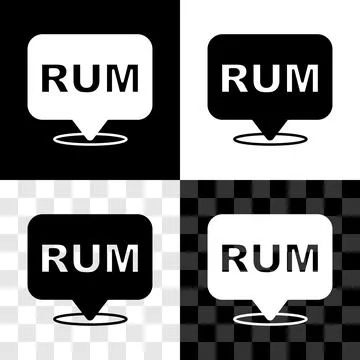 Set Alcohol drink Rum bottle icon isolated on black and white, transparent Stock Illustration