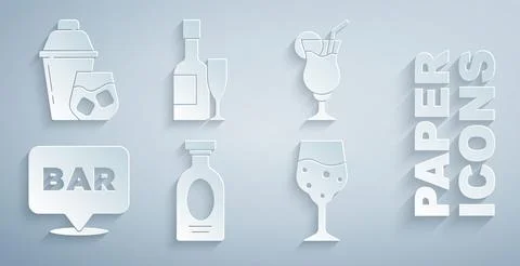 Set Alcohol drink Rum, Cocktail, bar location, Glass of champagne, Champagn.. Stock Illustration