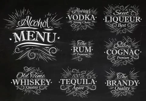 Set alcohol menu chalk Stock Illustration