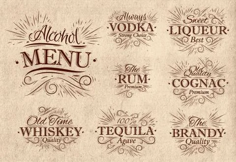Set alcohol menu retro Stock Illustration