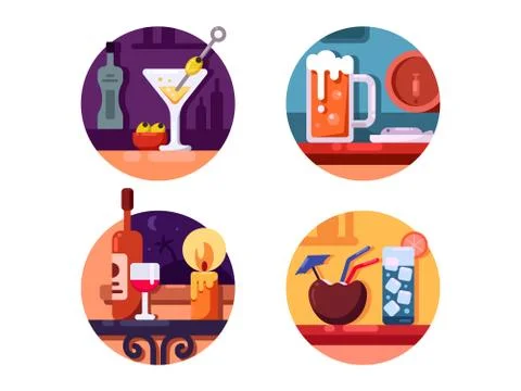 Set of alcoholic beverages Stock Illustration