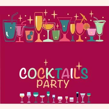 Set of alcoholic drinks like Mojito or Martini. Stock Illustration