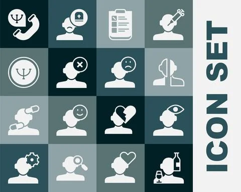 Set Alcoholism, Solution problem in psychology, Bipolar disorder, Psychological Stock Illustration