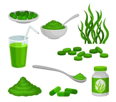 Set of algae products. Vector illustration on white background. Stock-Illustration