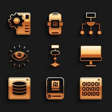 Set Algorithm, Artificial intelligence AI, Binary code, Computer monitor, Server Stock Illustration