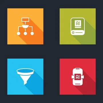 Set Algorithm, Artificial intelligence AI, Funnel filter and icon. Vector 스톡 일러스트