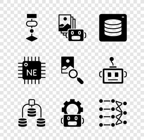 Set Algorithm, Artificial intelligence robot, Server, Data, Robot setting Stock Illustration