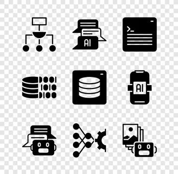 Set Algorithm, Chat bot, Web developer programming code, Neural network Illustrazione stock