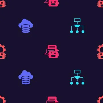Set Algorithm, Cloud database, Chat bot and Robot setting on seamless pattern Stock Illustration