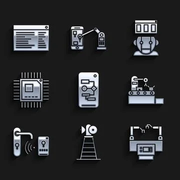 Set Algorithm, Factory conveyor system belt, Digital door lock with wireless Stock Illustration
