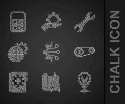 Set Algorithm, Graphing paper and compass, Location with wrench spanner, Timing Stock Illustration