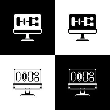 Set Algorithm icon isolated on black and white background. Algorithm symbol.. 库存插图