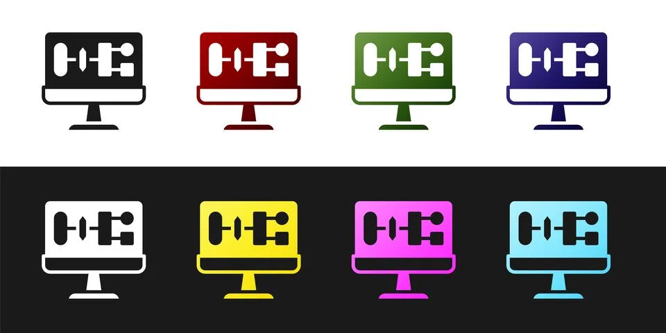Set Algorithm icon isolated on black and white background. Algorithm symbol.. イラスト素材