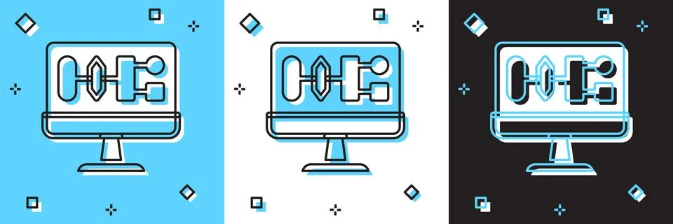 Set Algorithm icon isolated on blue and white, black background. Algorithm .. イラスト素材