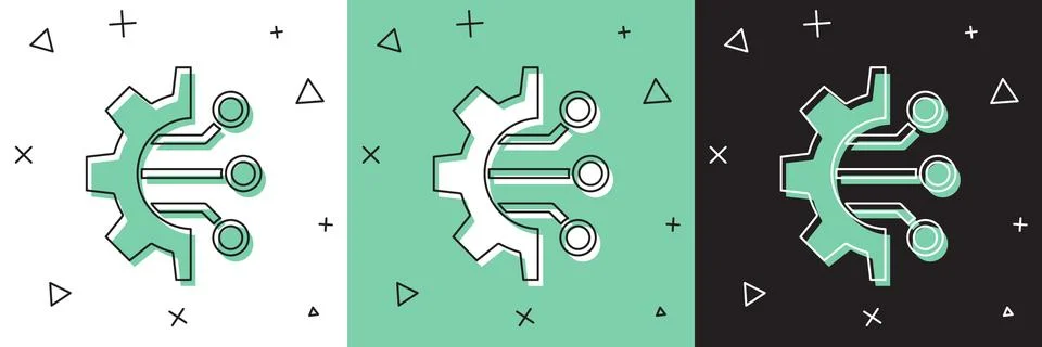 Set Algorithm icon isolated on white and green, black background. Algorithm Stock Illustration