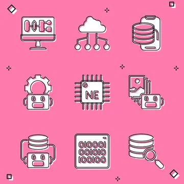 Set Algorithm, Network cloud connection, Cloud technology data transfer, Robot 库存插图