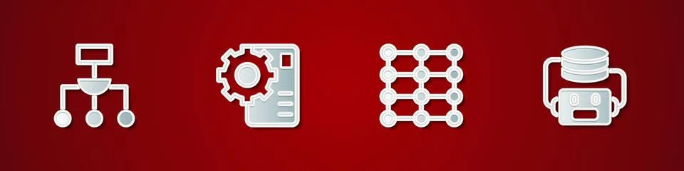 Set Algorithm, Neural network, and Artificial intelligence robot icon. Vector Stock Illustration