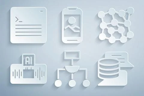 Set Algorithm, Neural network, Artificial intelligence AI, Server, Data, Mobile Stock Illustration