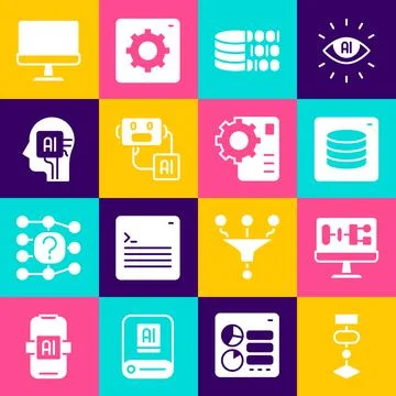 Set Algorithm, Server, Data, Binary code, Artificial intelligence robot Stock Illustration