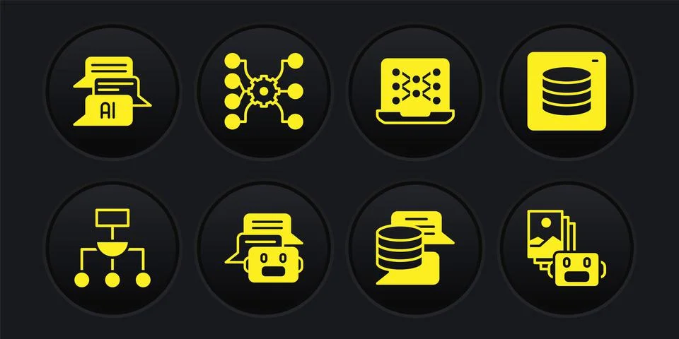 Set Algorithm, Server, Data, Chat bot, Neural network, Artificial intelligence 库存插图