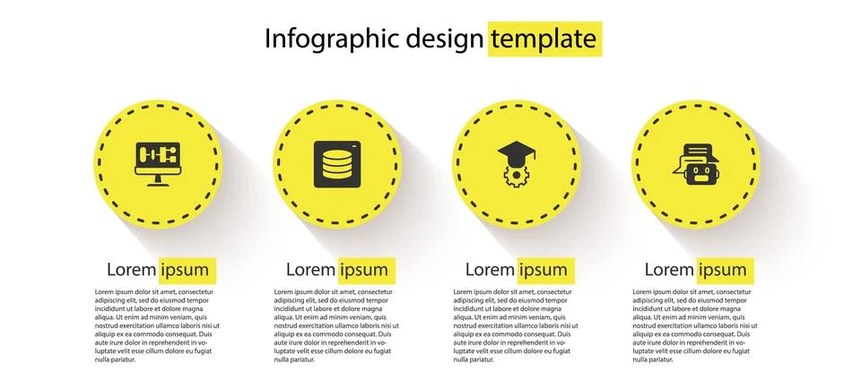 Set Algorithm, Server, Data, Graduation cap and Chat bot. Business infograp.. 스톡 일러스트