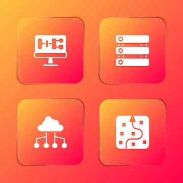 Set Algorithm, Server, Data, Network cloud connection and Neural network icon Stock Illustration