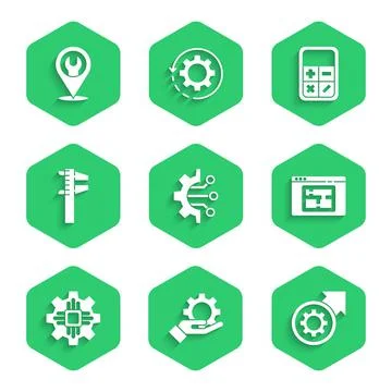 Set Algorithm, Settings in the hand, Gear arrows as workflow process, House plan イラスト素材