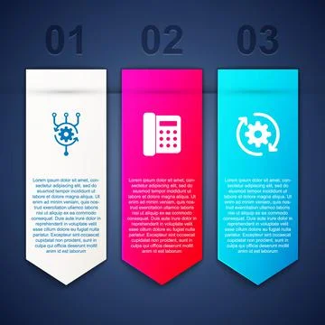 Set Algorithm, Telephone and Gear and arrows as workflow. Business infographic イラスト素材