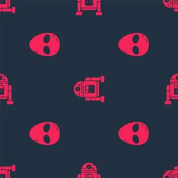 Set Alien and Robot on seamless pattern. Vector Illustrazione stock
