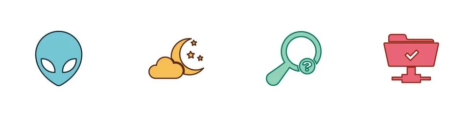 Set Alien, Cloud with moon and stars, Unknown search and FTP operation succes Stock Illustration