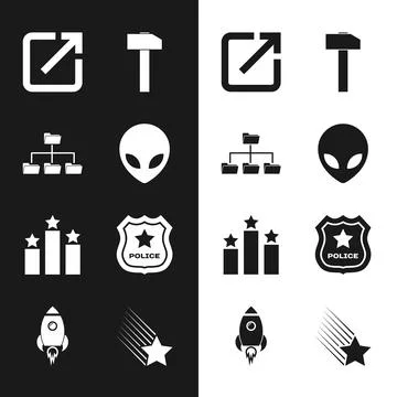 Set Alien, Folder tree, Open in new window, Hammer, Ranking star and Police Stock Illustration