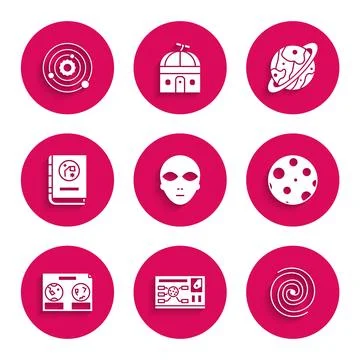 Set Alien, Futuristic hud interface, Black hole, Moon, Celestial map of the.. Stock Illustration