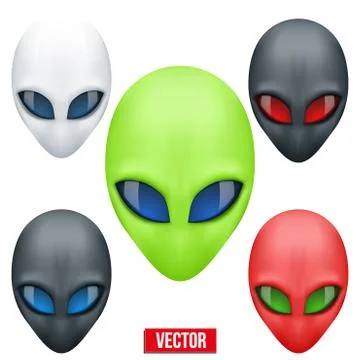 Set of Alien head creature from another world. Vector. Stock Illustration