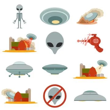 Set of alien invasion Stock Illustration