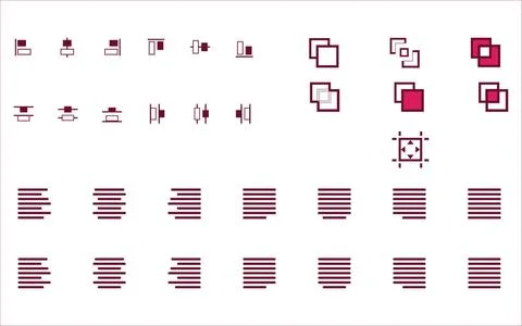 Set of align shapes, text and objects vector icons for web site mobile app... Stock Photos
