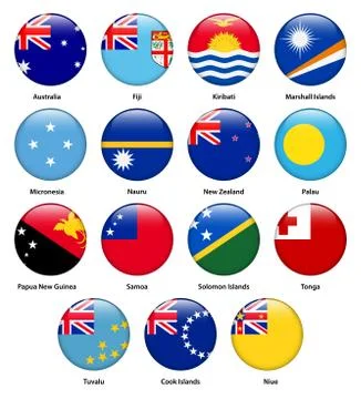 Set of all flags of the countries of Oceania Stock Illustration