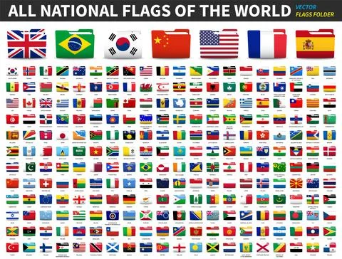 Set of all national flags of the world . Folder flag design . Element vector  Stock Illustration