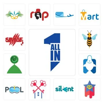 Set of all in one, superstar, silent, , pool company, fishing store, muslim c Free Stock Illustration