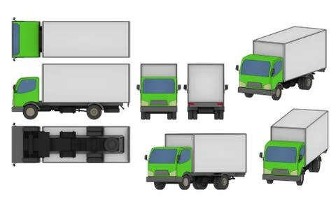 Set of all views small cargo truck illustration isolated on white background Stockillustratie