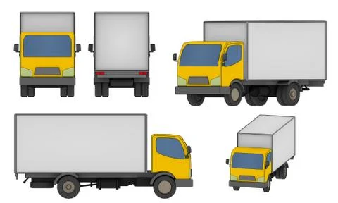 Set of all views small cargo truck illustration isolated on white background Stockillustratie