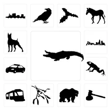 Set of alligator outline on white background, gavel bear clipart mistletoe ba Illustrazione stock gratuita