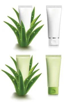 Set of aloe vera package design template Stock Illustration
