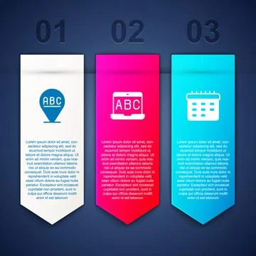 Set Alphabet, Foreign language online study and School timetable. Business .. Stock Illustration
