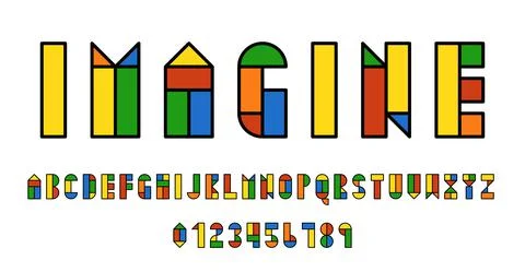 Set of alphabets font letters and numbers Stock Illustration