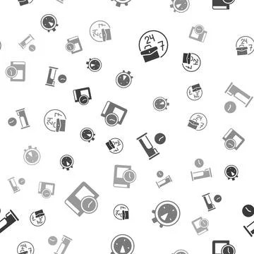 Set Always busy, Stopwatch, Time sleep and for book on seamless pattern. Vector Ilustración de archivo